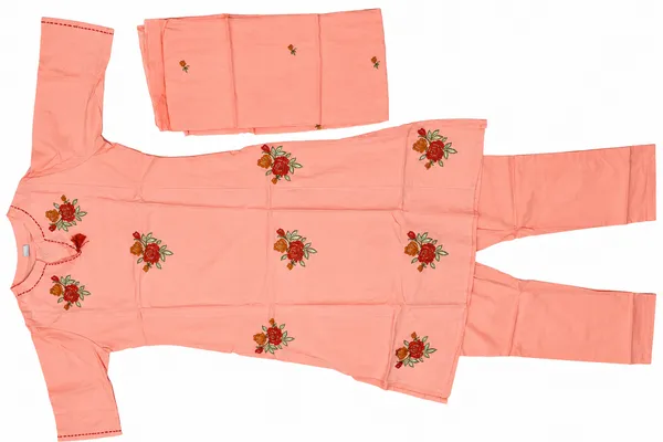 Peach_Floral_Print_Straight_Kurta_Set_For_Women