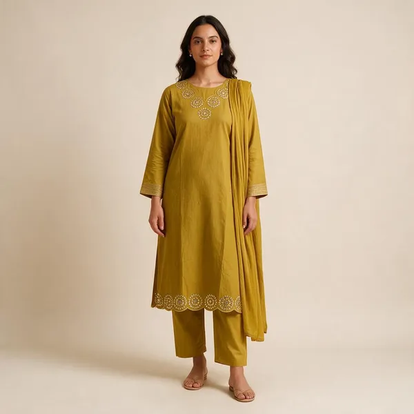 Mustard_Embroidered_Straight_Kurta_Set_For_Women