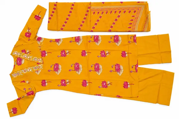 Mustard_Floral_Print_Straight_Kurta_Set_For_Women