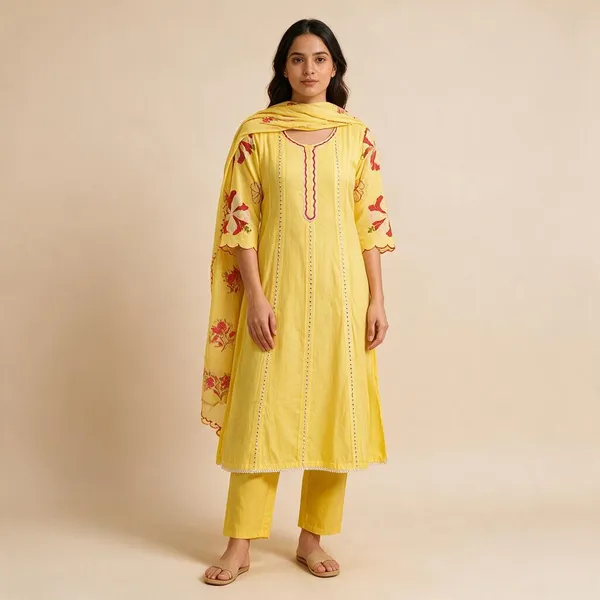 Yellow_Floral_Print_Anarkali_Kurta_Set_For_Women