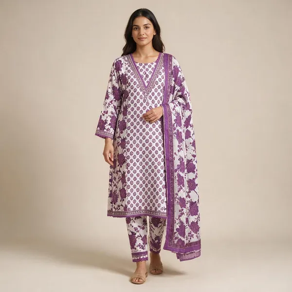 Purple_Floral_Print_Straight_Kurta_Set_For_Women