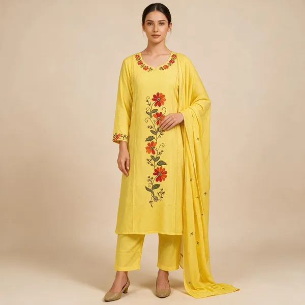 Yellow_Embroidered_Straight_Kurta_Set_For_Women