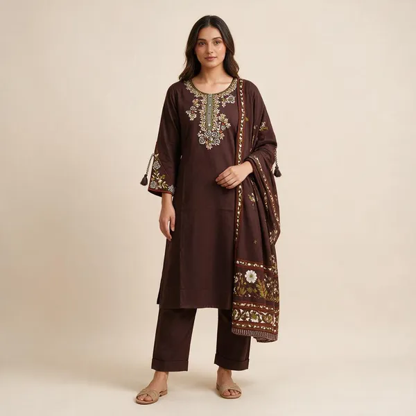 Maroon_Embroidered_Straight_Kurta_Set_For_Women