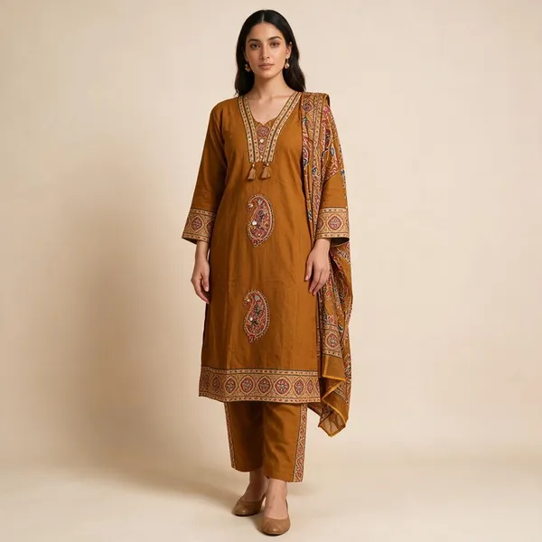 Brown_Paisley_Print_Straight_Kurta_Set_For_Women