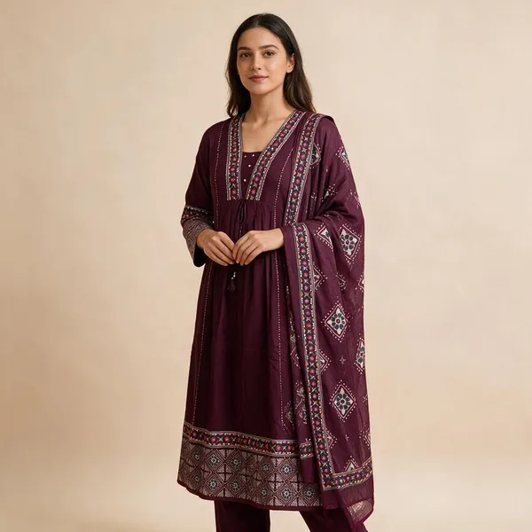 Maroon_Geometric_Embroidered_Straight_Kurta_Set_For_Women