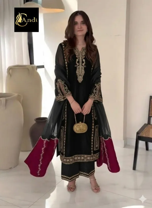 Black_Premium_Silk_Kurti_With_Pant_And_Dupatta_Set_For_Women