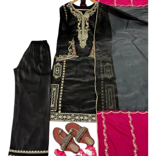 Black_Premium_Silk_Kurti_With_Pant_And_Dupatta_Set_For_Women