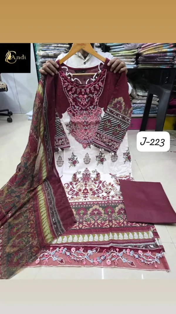Red_Premium_Cotton_Kurti_With_Pant_And_Dupatta_Set_For_Women
