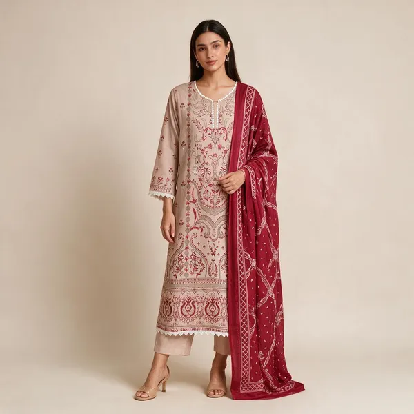 Almond_Premium_Cotton_Kurti_With_Pant_And_Dupatta_Set_For_Women