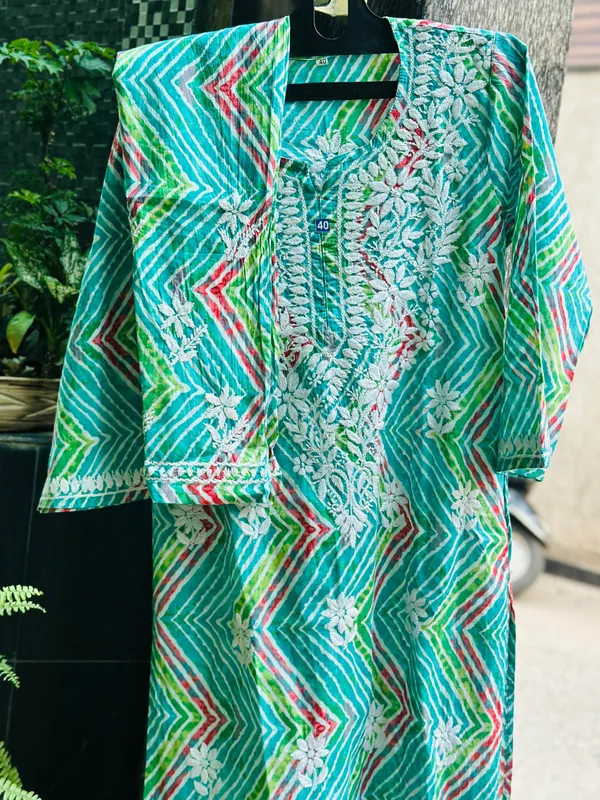 Aqua_And_Green_Premium_Cotton_Kurti_Pant_For_Women