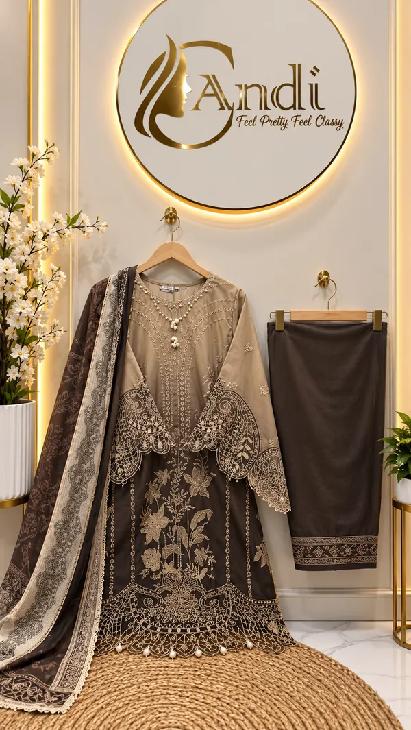 Chocolate_Brown_Premium_Rayon_Kurti_With_Pant_And_Dupatta_Set_For_Women