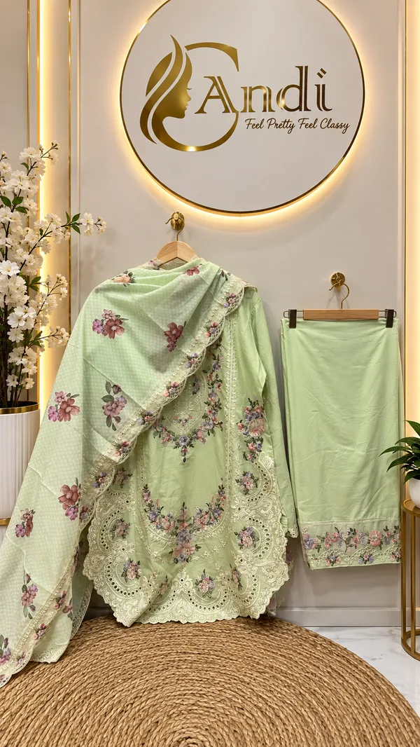 Pista_Green_Premium_Rayon_Kurti_With_Pant_And_Dupatta_Set_For_Women