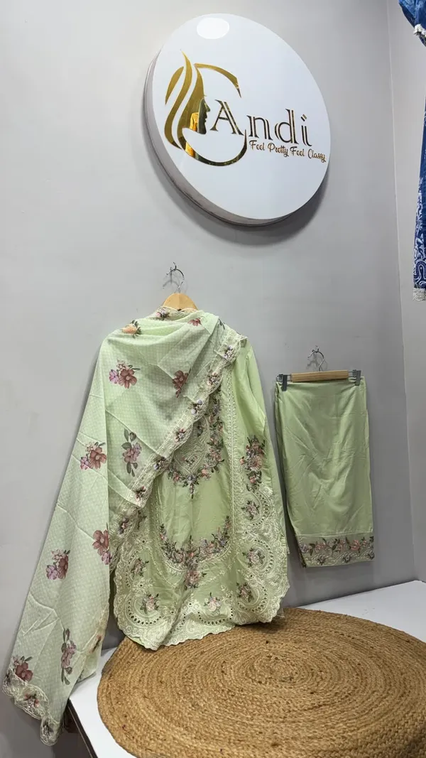 Pista_Green_Premium_Rayon_Kurti_With_Pant_And_Dupatta_Set_For_Women