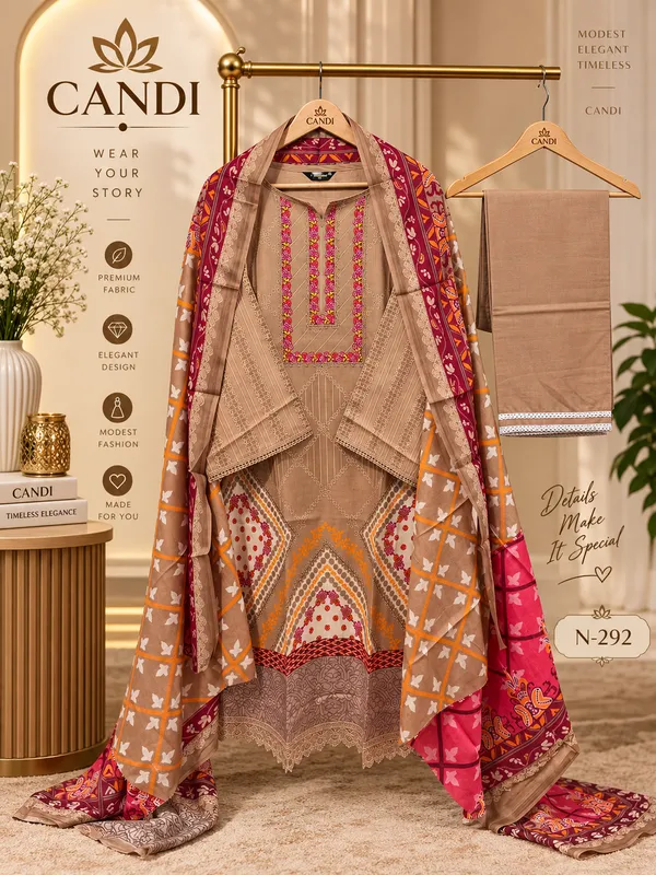 Beige_Premium_Cotton_Kurti_With_Pant_And_Dupatta_Set_For_Women