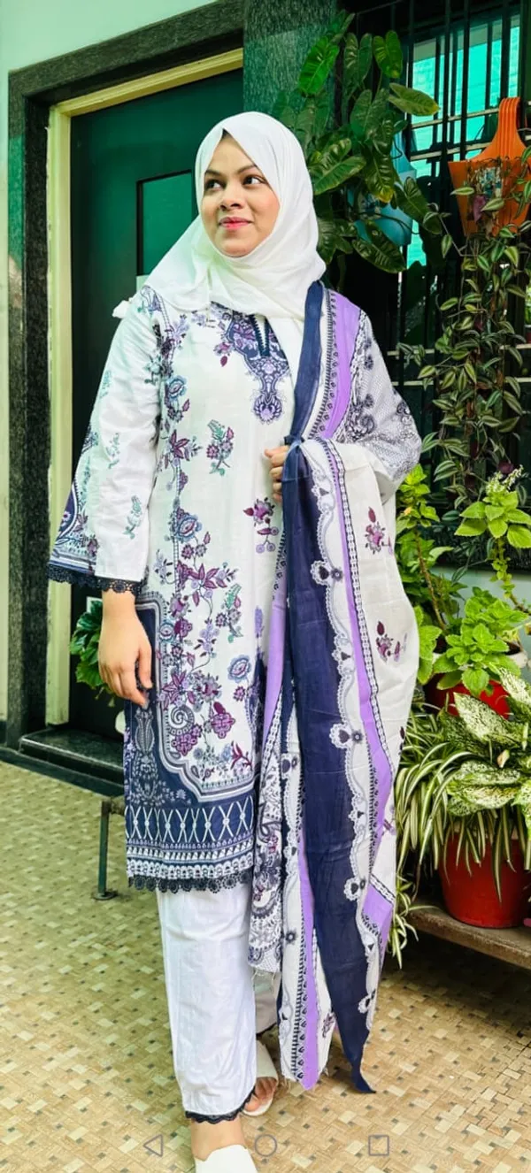 Off_White_And_Purple_Premium_Cotton_Kurti_With_Pant_And_Dupatta_Set_For_Women