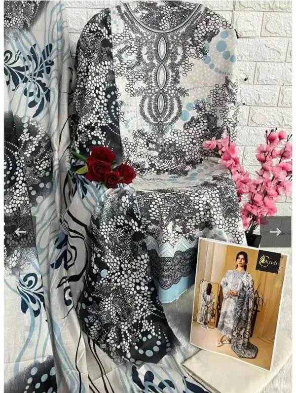 White_Digital_printed_Cotton_lawn_Kurti_pant_Dupatta_Set
