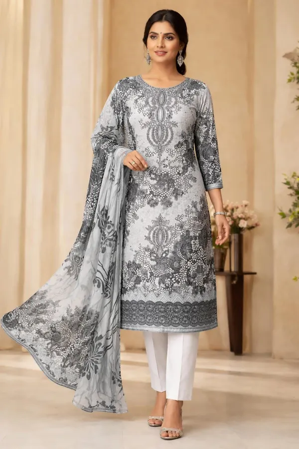 White_Premium_Cotton_Kurti_With_Pant_And_Dupatta_Set_For_Women