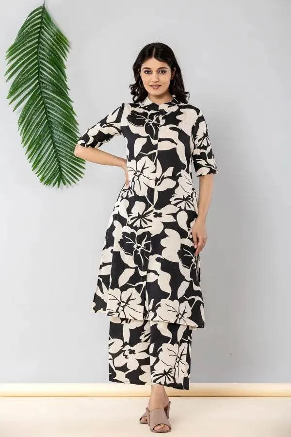 Black_And_White_Premium_Cotton_Kurti_Pant_For_Women