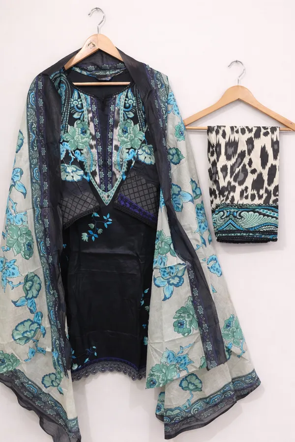 Black_And_Blue_Premium_Cotton_Kurti_With_Pant_And_Dupatta_Set_For_Women