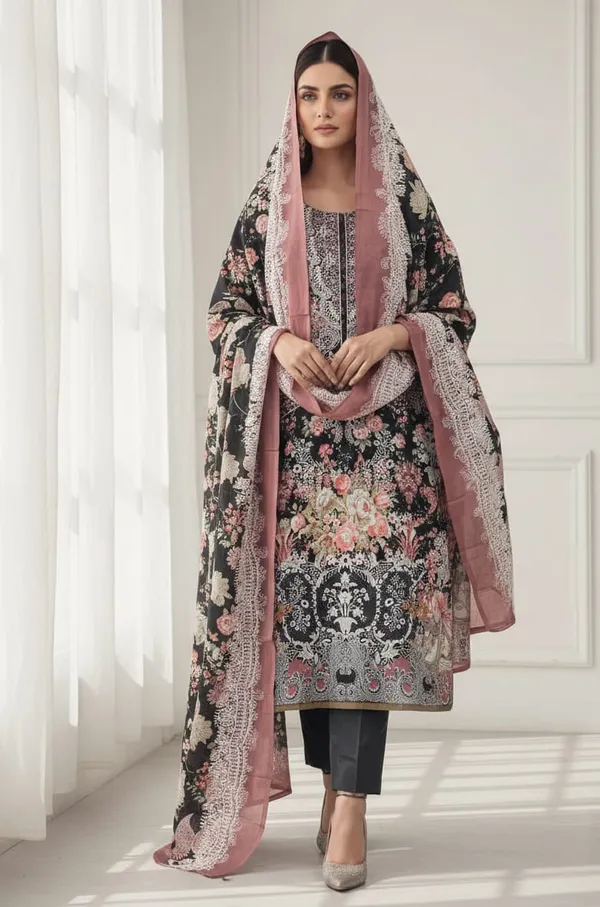 Black_Premium_Cotton_Kurti_With_Pant_And_Dupatta_Set_For_Women