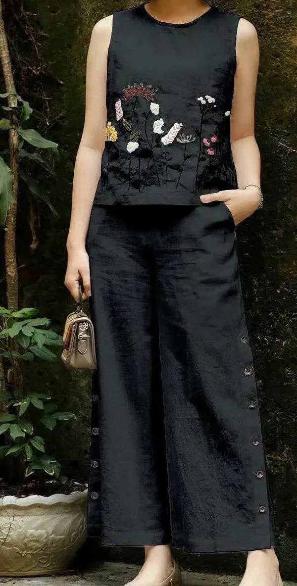 Black_Cotton_Embroidered_Top_And_Pant_For_Women