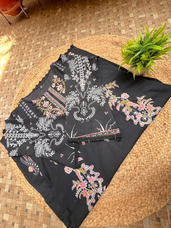 black_Cotton_Pakistani_embroidered_Dupatta_set