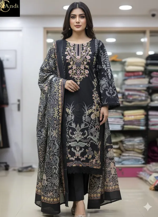 Black_Premium_Cotton_Kurti_With_Pant_And_Dupatta_Set_For_Women