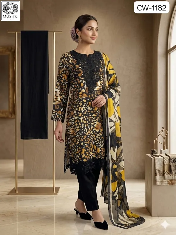 Golden_Premium_Silk_Kurti_With_Pant_And_Dupatta_Set_For_Women