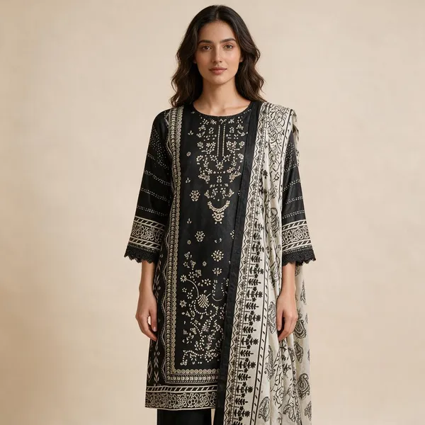 Black_Premium_Cotton_Kurti_With_Pant_And_Dupatta_Set_For_Women