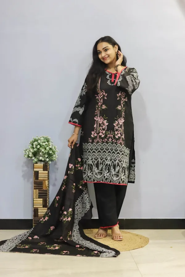 Black_And_Red_Premium_Cotton_Kurti_With_Pant_And_Dupatta_Set_For_Women