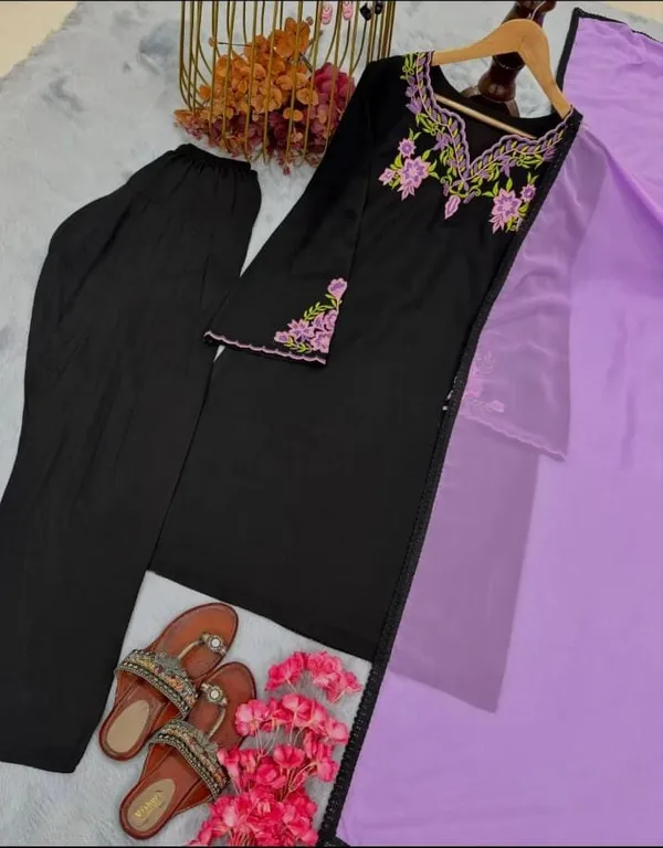 Black_Premium_Silk_Kurti_With_Pant_And_Dupatta_Set_For_Women