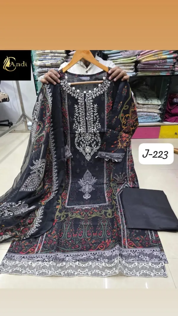 Black_And_Multicolor_Premium_Cotton_Kurti_With_Pant_And_Dupatta_Set_For_Women