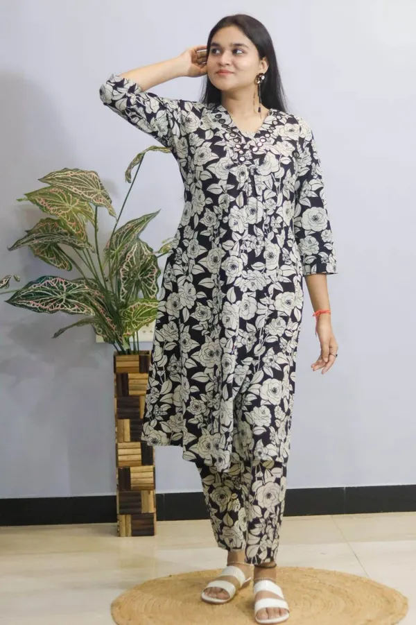 Black_Floral_Cotton_Kurti_Pant_,_Cord_Set