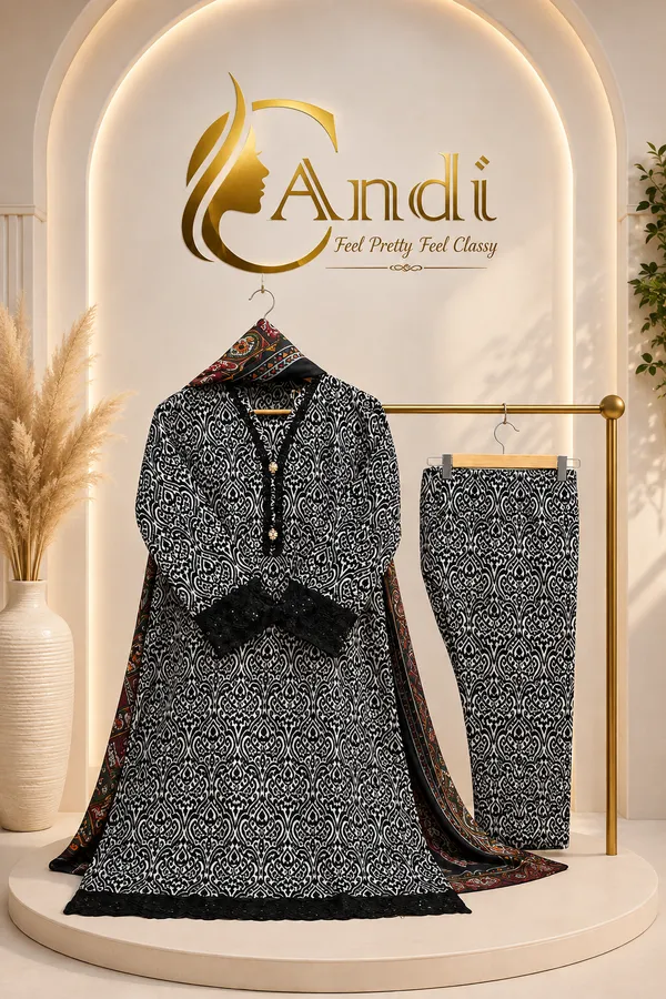 Black_And_White_Premium_Rayon_Kurti_With_Pant_And_Dupatta_Set_For_Women