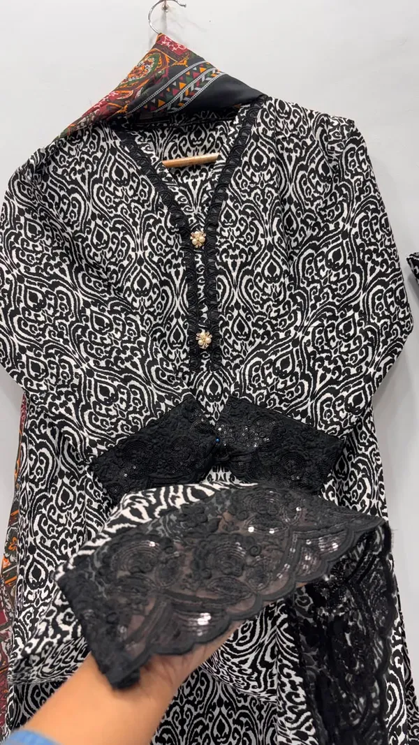 Black_And_White_Premium_Rayon_Kurti_With_Pant_And_Dupatta_Set_For_Women