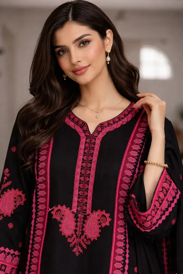 Black_And_Pink_Premium_Cotton_Kurti_With_Pant_And_Dupatta_Set_For_Women