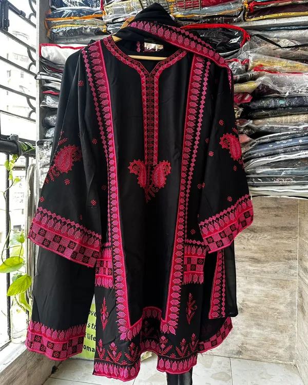 Black_And_Pink_Premium_Cotton_Kurti_With_Pant_And_Dupatta_Set_For_Women