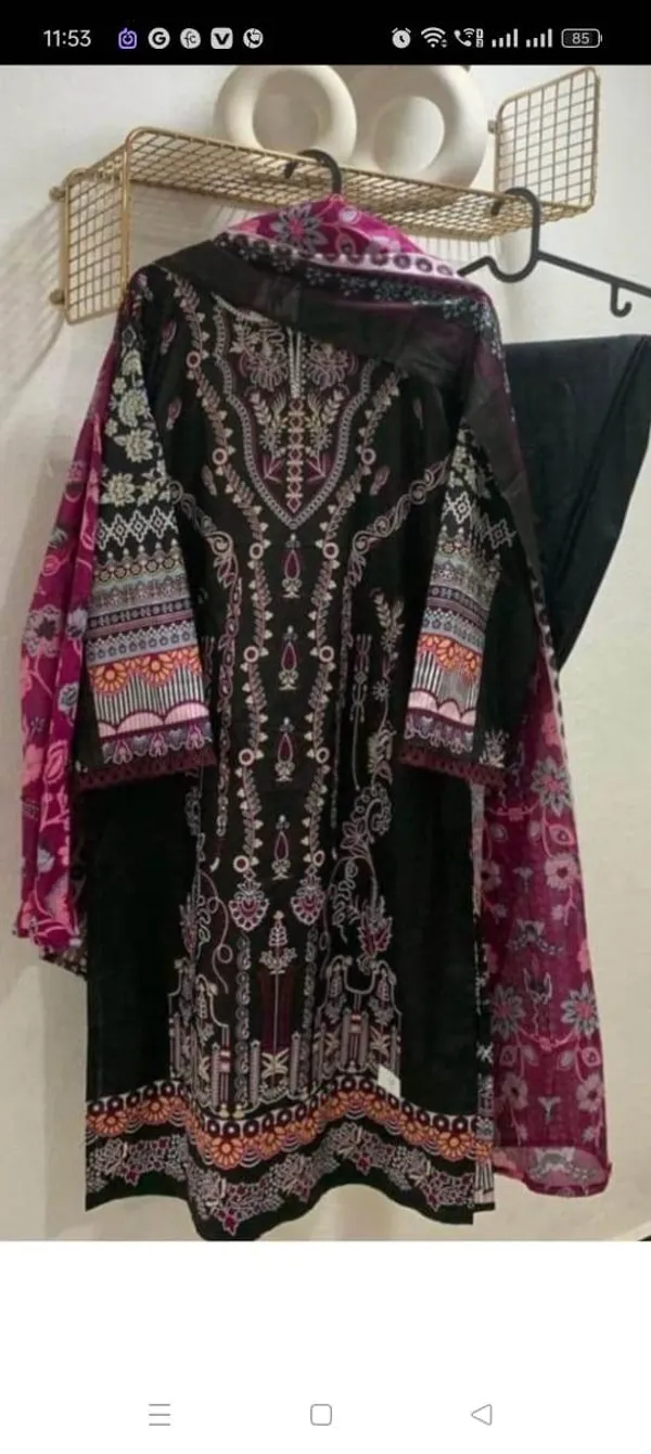 Black_And_Pink_Premium_Cotton_Kurti_With_Pant_And_Dupatta_Set_For_Women