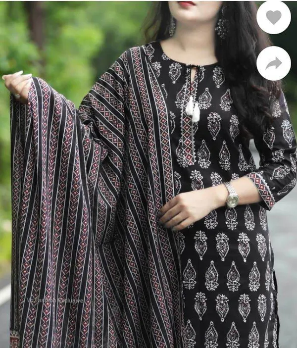Black_Rayon_Cotton_Regular_Kurti_Pant_Dupatta_Set
