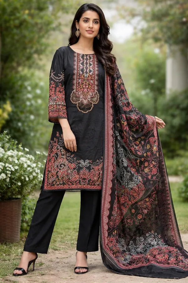 Black_And_Red_Premium_Cotton_Kurti_With_Pant_And_Dupatta_Set_For_Women