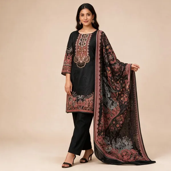 Black_And_Red_Premium_Cotton_Kurti_With_Pant_And_Dupatta_Set_For_Women