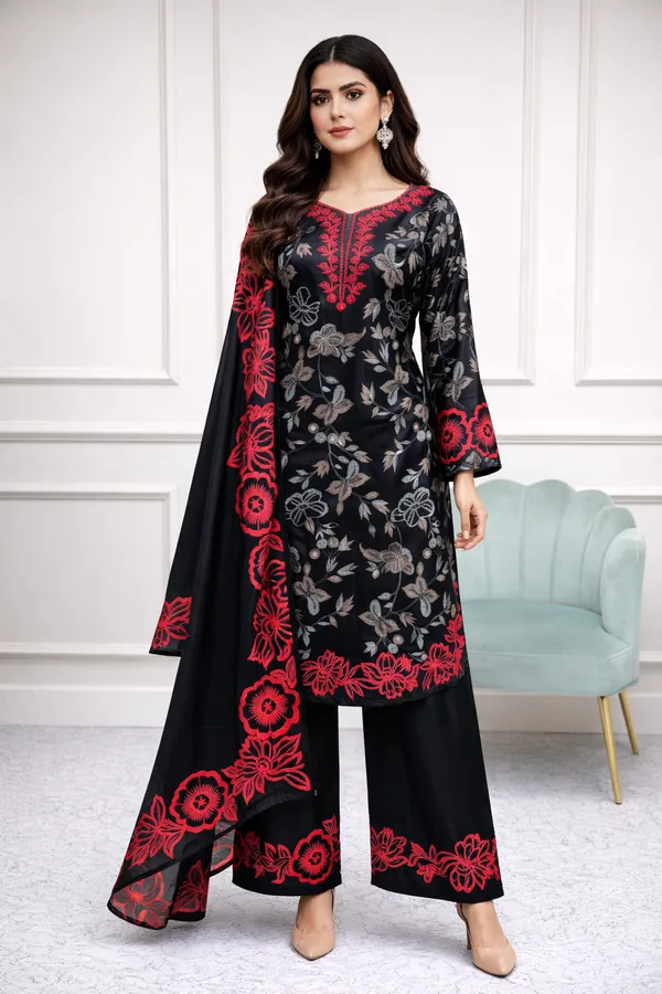 Black_Premium_Silk_Kurti_With_Pant_And_Dupatta_Set_For_Women