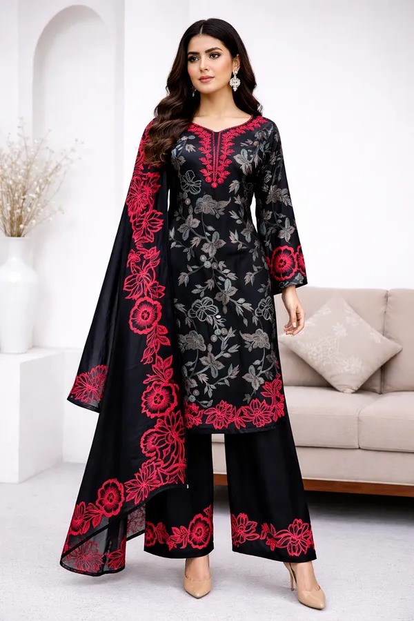 Black_Premium_Silk_Kurti_With_Pant_And_Dupatta_Set_For_Women