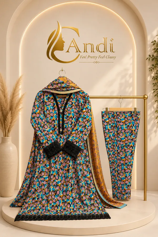 Turquoise_And_Pink_Premium_Rayon_Kurti_With_Pant_And_Dupatta_Set_For_Women