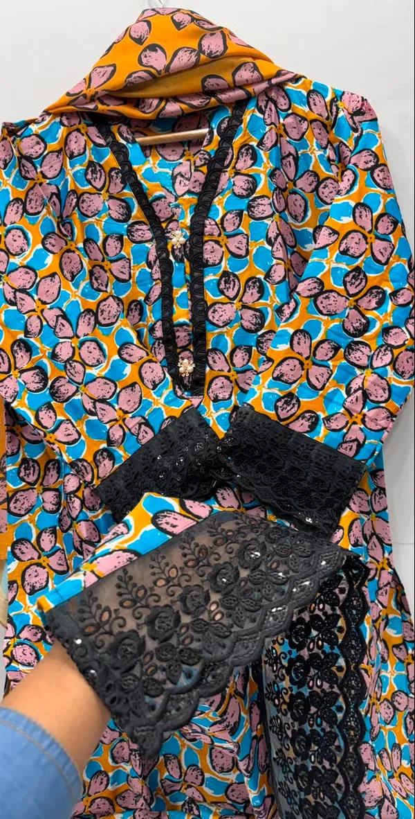 Turquoise_And_Pink_Premium_Rayon_Kurti_With_Pant_And_Dupatta_Set_For_Women