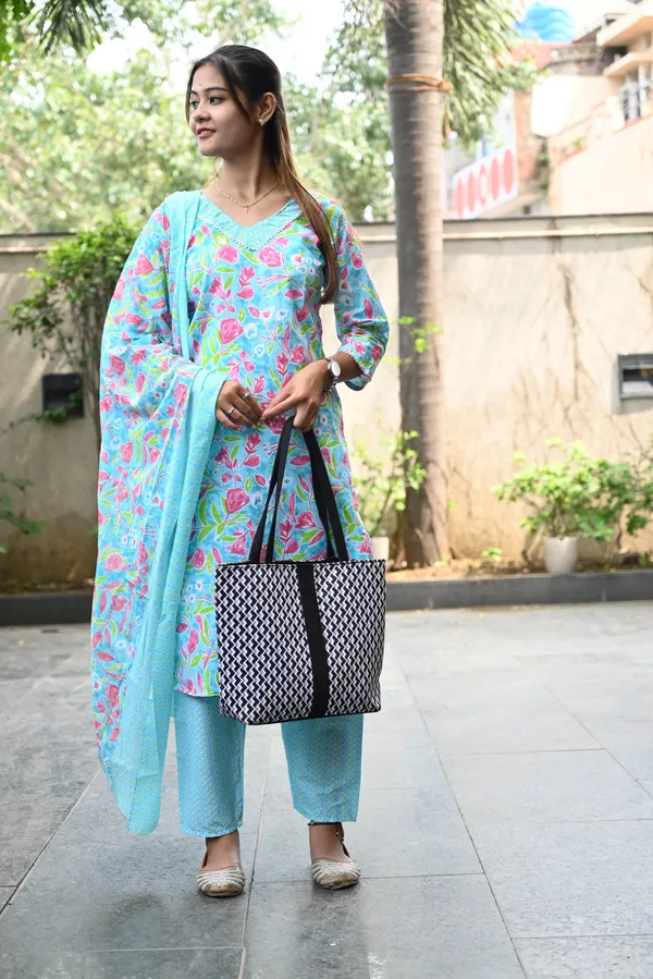 Blue_And_Pink_Premium_Cotton_Kurti_With_Pant_And_Dupatta_Set_For_Women