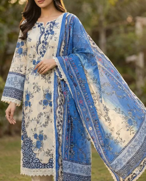 Blue_Premium_Cotton_Kurti_With_Pant_And_Dupatta_Set_For_Women