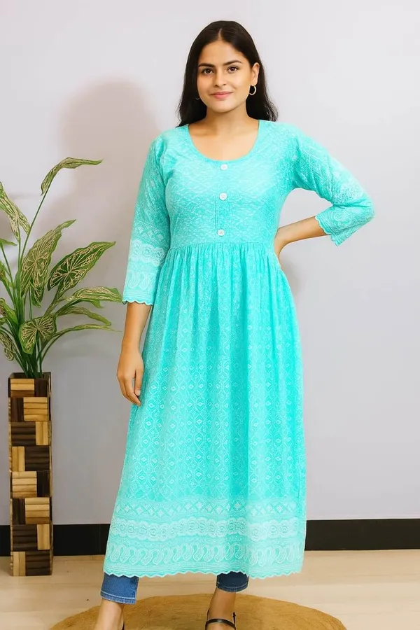 Blue_Premium_Cotton_Chikankari_Kurti_For_Women