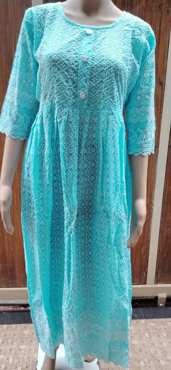 Blue_Premium_Cotton_Chikankari_Kurti_For_Women