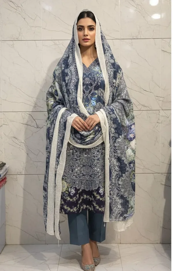 Blue_Premium_Cotton_Kurti_With_Pant_And_Dupatta_Set_For_Women